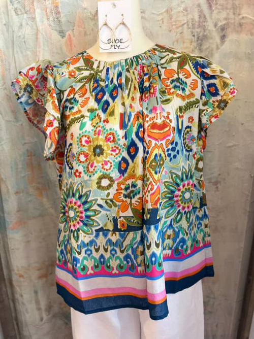 Flutter Sleeve Floral Print Top