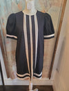 Stripe Front Puff Sleeve Pocket Dress