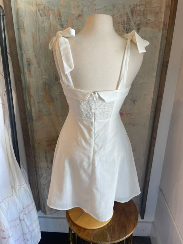 Tie Shoulder Embroidery Mini Dress