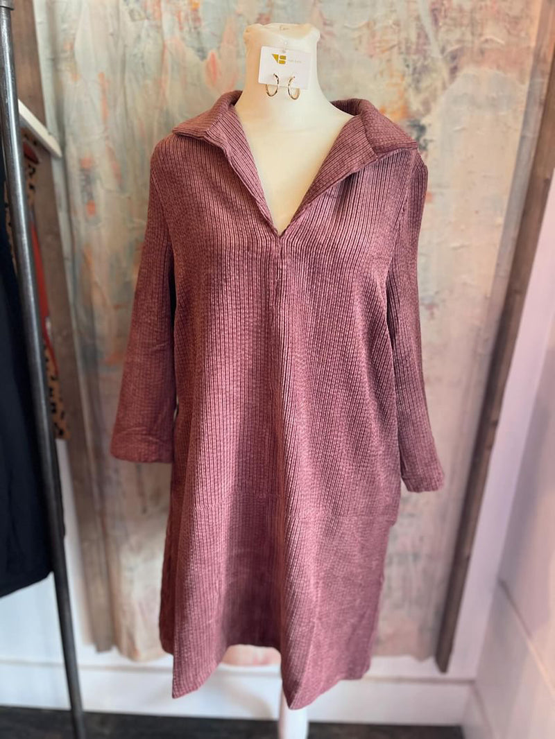 Corduroy V Neck Dress