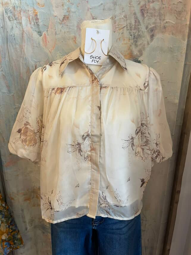 Cream Multi Puff sleeve Blouse