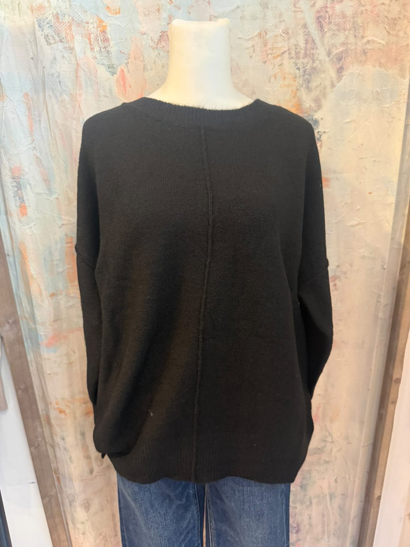 Solid Crew Neck Front Seam Knit Sweater