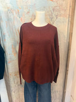 Solid Crew Neck Front Seam Knit Sweater