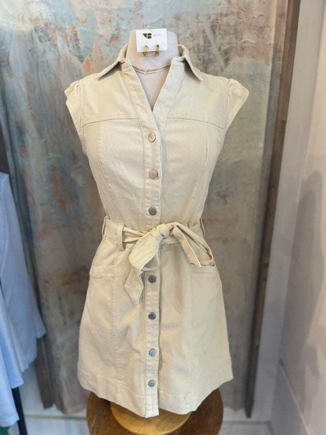 Washed Denim Button Down Tie Dress