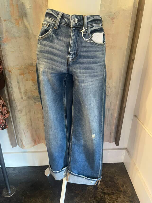 High Rise Cuffed Slim Wide Denim