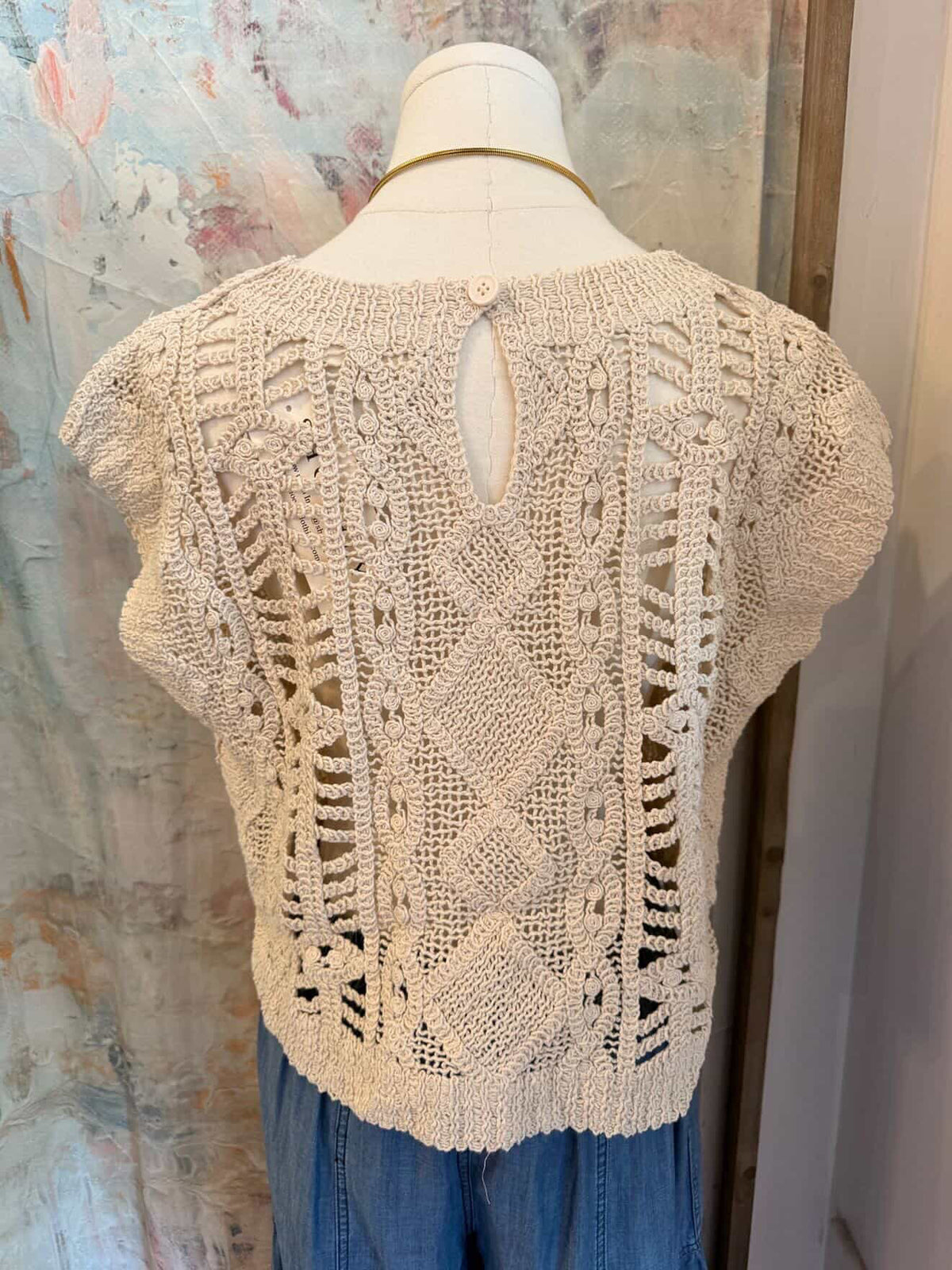 Crochet Knit Beige Top