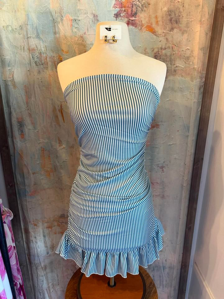 Gathered Stripe Tube Mini Dress