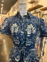 Shirt Collar Button Down Print Tie Waist Dress