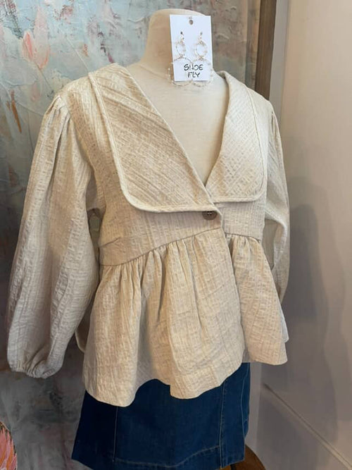 Textured Oversize One Button Blouse