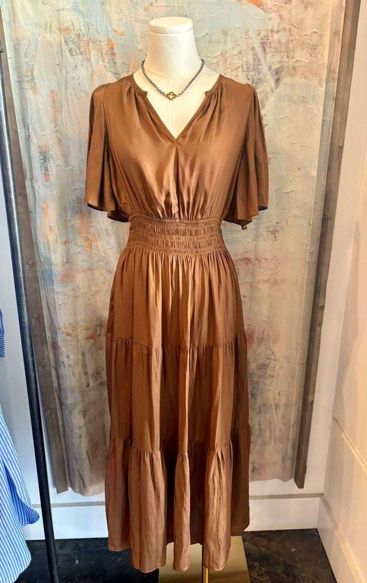 Pleated Satin Maxi Dress