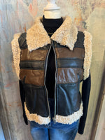 Shearling Faux Leather Color Block Vest