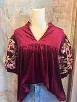 Embroidered Floral Velvet Top