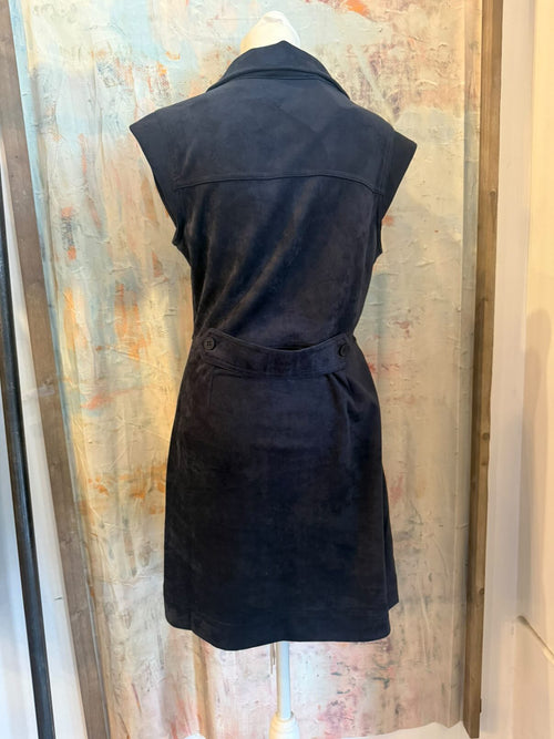 Sleeveless Faux Suede Dark Navy Dress