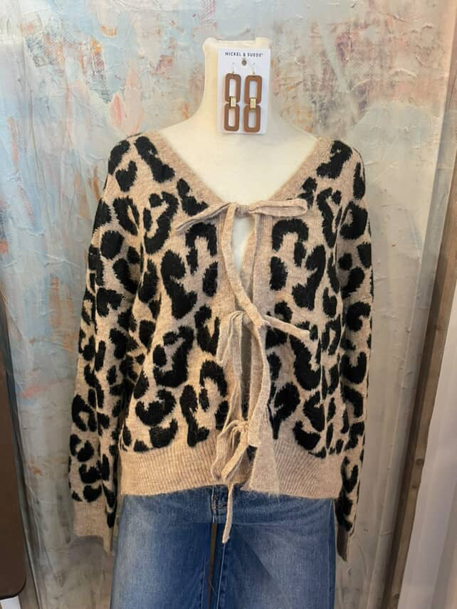 Tie Front Leopard Long Sleeve Top