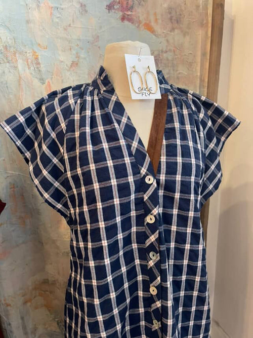 Short Sleeve Gingham Dress with Pockets