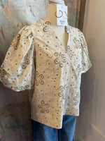 Eyelet Detail Puff Sleeve Blouse