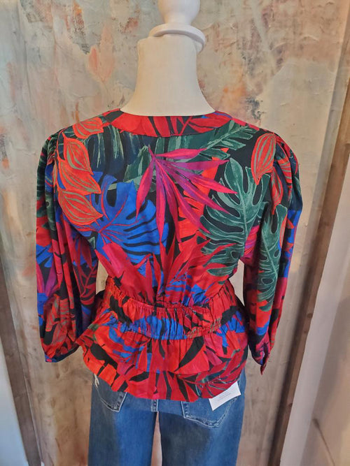 3/4 Sleeve V Neck Print Tip