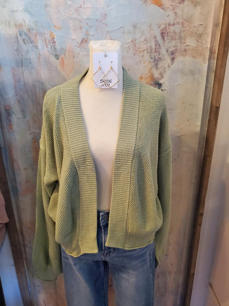 Open Front Waffle Knit Cardigan