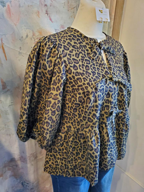 Leopard Front Tie Top