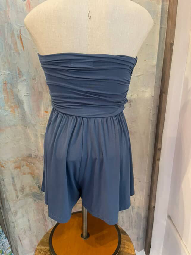 Shirring Detail Strapless Romper