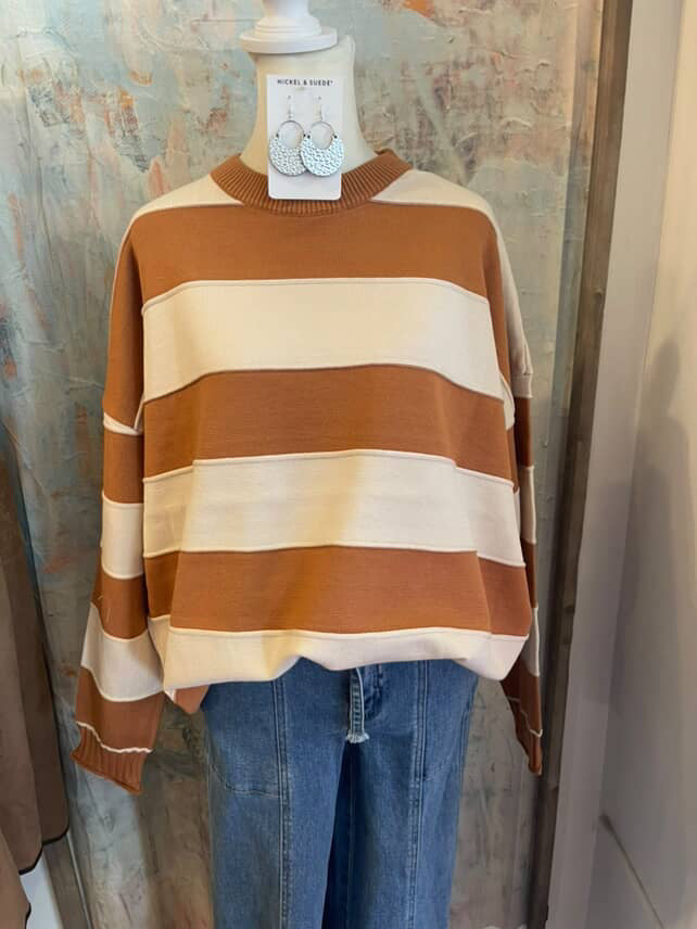 Camel Striped Oversize Top