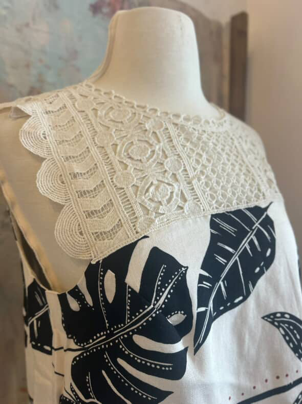 Tropical Print Linen Blend Top