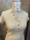 Gold Snap Button Short Sleeve Sweater Top