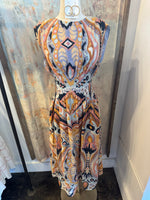 Pintuck Waist Blue Print Dress