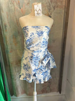 Floral Off White Blue Strapless Romper