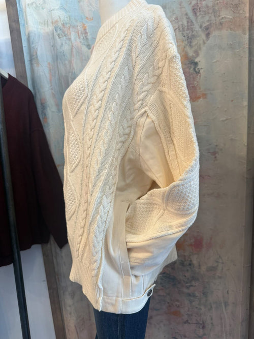Cable Sweater with Denim Detail