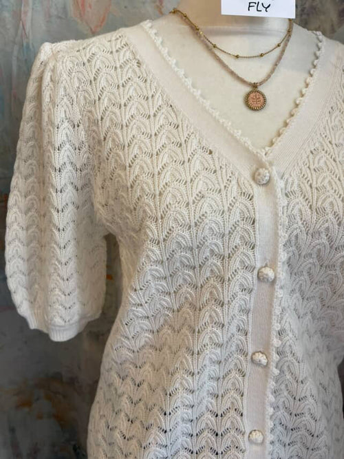 Scalloped Edge Short Sleeve Cardigan Sweater