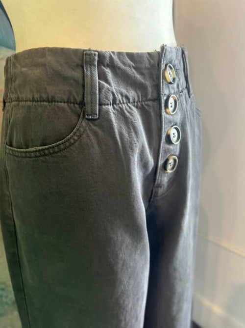 Button Front Detail Cotton Pants