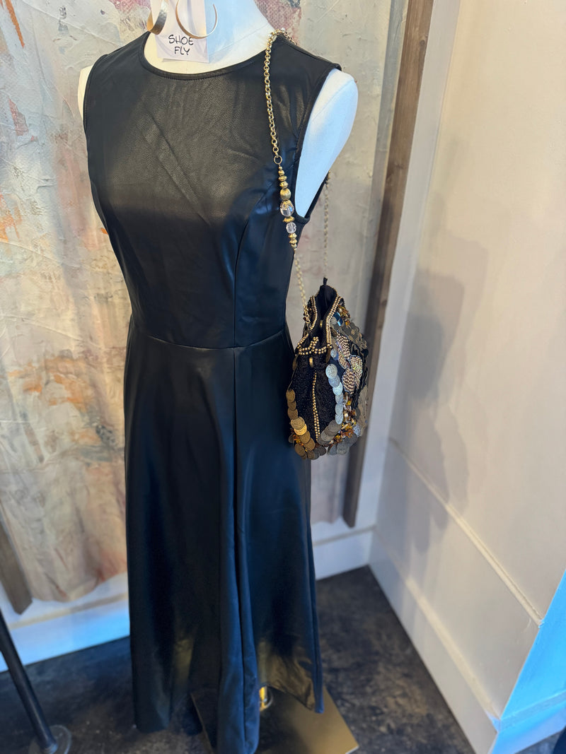 Faux Leather Maxi Sleeveless Dress