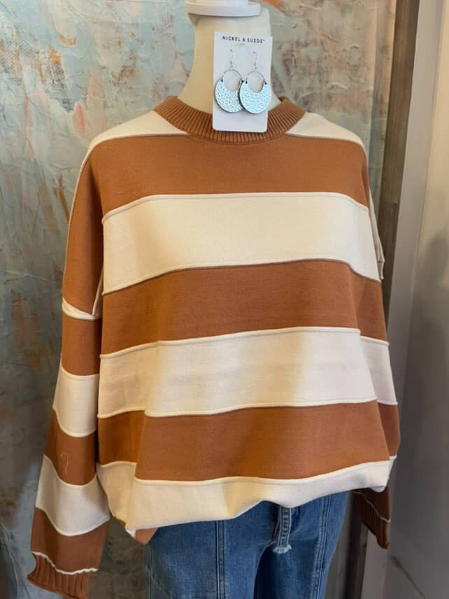 Camel Striped Oversize Top