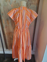 Stripe V Neck Maxi Dress with Swirl Button