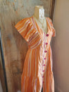 Stripe V Neck Maxi Dress with Swirl Button