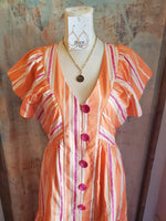 Stripe V Neck Maxi Dress with Swirl Button