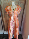 Stripe V Neck Maxi Dress with Swirl Button