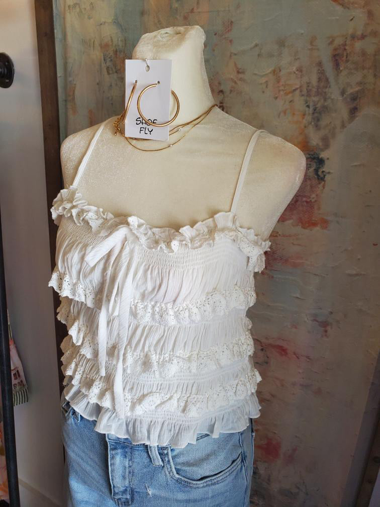 Eyelet Lace Ruffled Cami Top