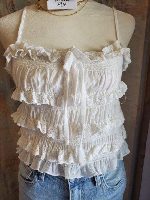 Eyelet Lace Ruffled Cami Top