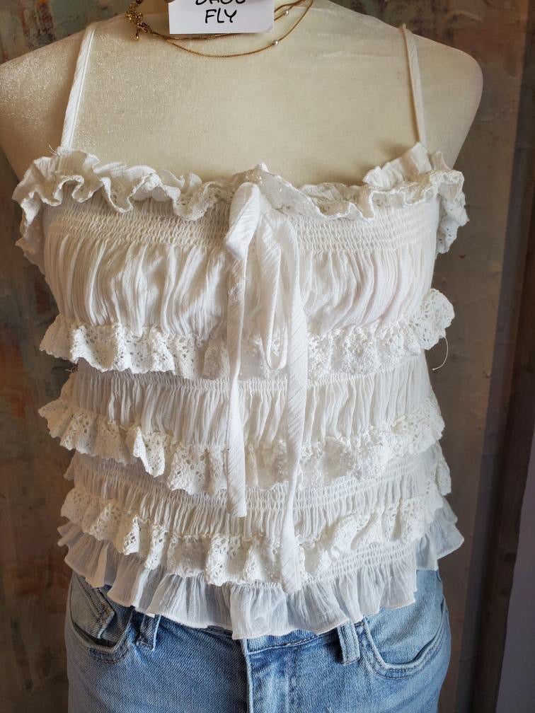 Eyelet Lace Ruffled Cami Top