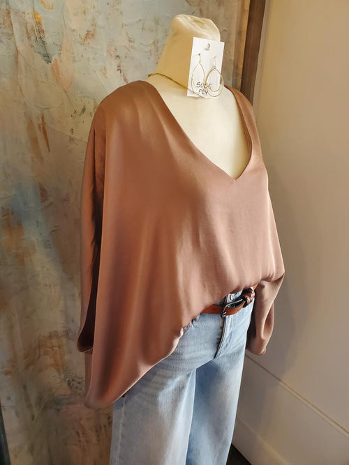 Washed Poly Silk Caftan Top with Back Band