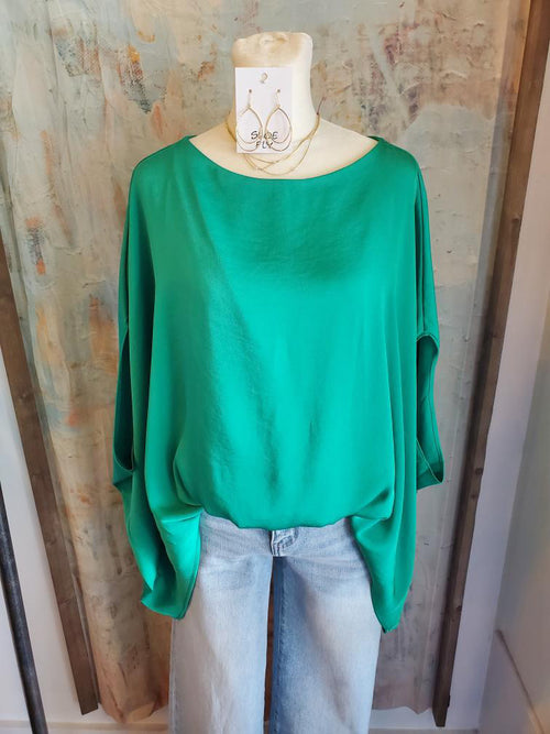 Washed Poly Silk Boat Neck Top __