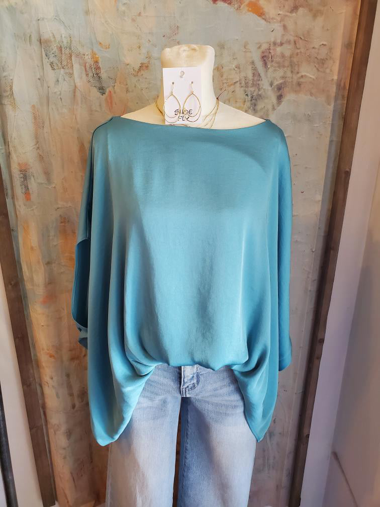 Washed Poly Silk Boat Neck Top __