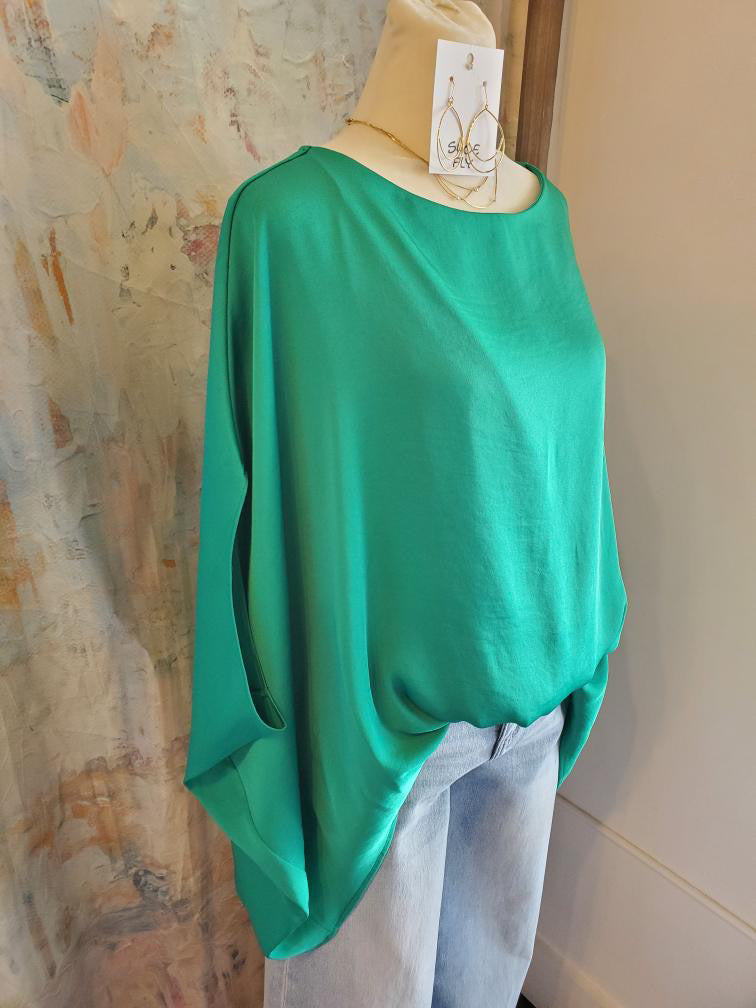 Washed Poly Silk Boat Neck Top __