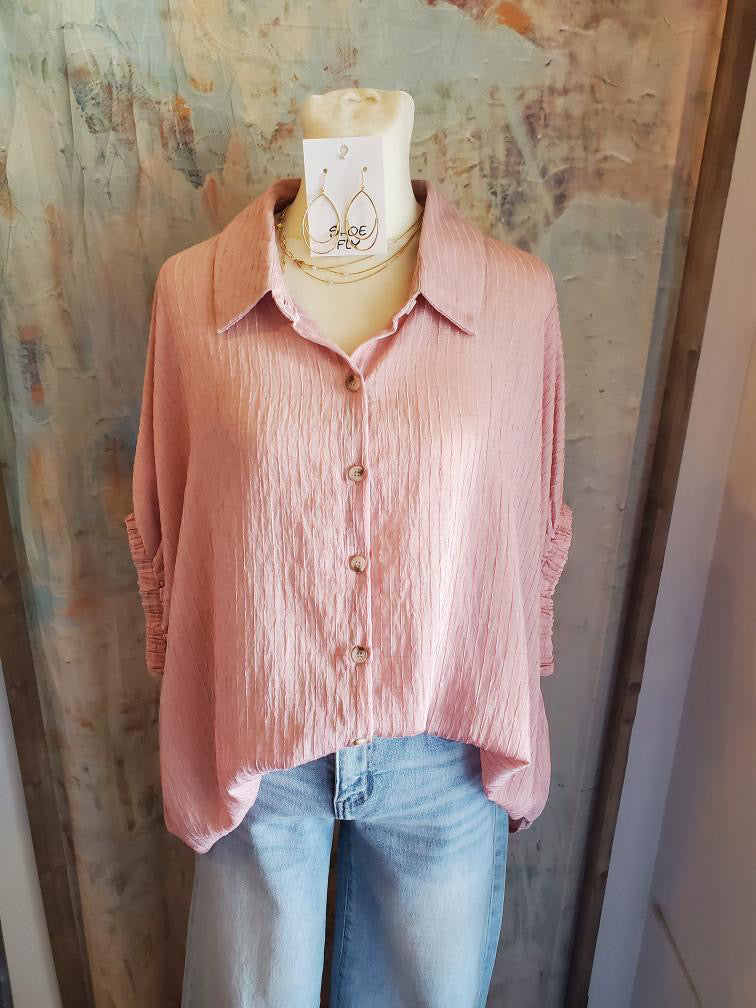Sheer Texture Stripe Oversize Top