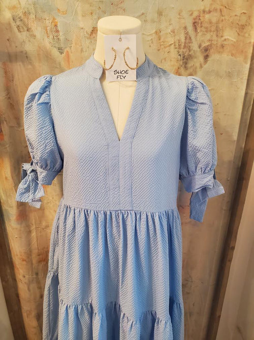 Tie Sleeve V Neck Dress