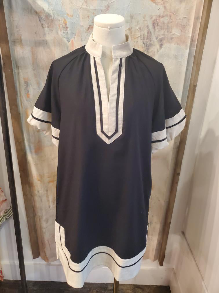 Black Cream Combo Dress with Pockets