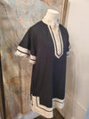 Black Cream Combo Dress with Pockets