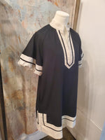 Black Cream Combo Dress with Pockets